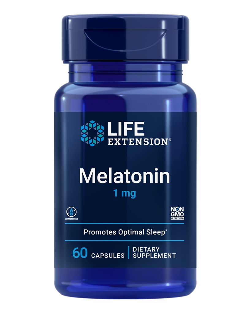 Life Extension Melatonin 1 mg - For Restful Night, Hormon Dengesi ve Immune Health - Immediate release - Gluten-Free, Non-GMO - 60 Capsules