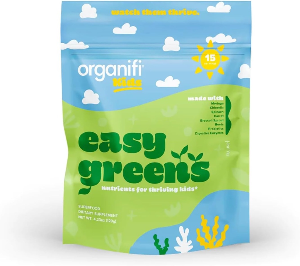 Organiz Çocuklar: Kolay Yeşiller - Çocuklar için Probiyotikler Lezzetli Sebze ve Superfoods - Plant-Based, Vegan ve No Gluten, Süt veya Soy, 15 Hizmet