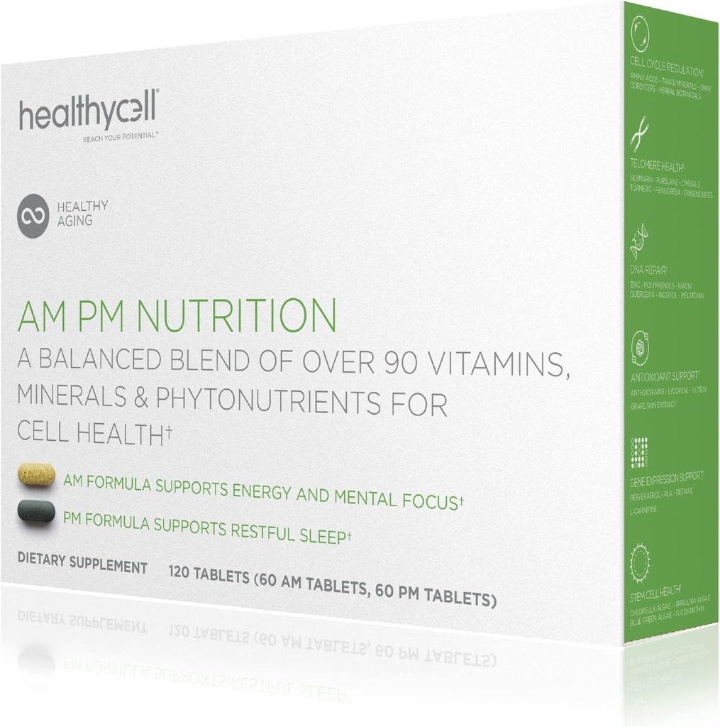 Sağlıklı Cell AM PM Beslenme for Day & Night - 90 Vitamins, Minerals, Probiyotiks & Nutrients Genel Sağlık, Enerji, Focus & Sleep - Erkekler ve Kadınlar için Doğal Çokvitamin - 30 Hizmet