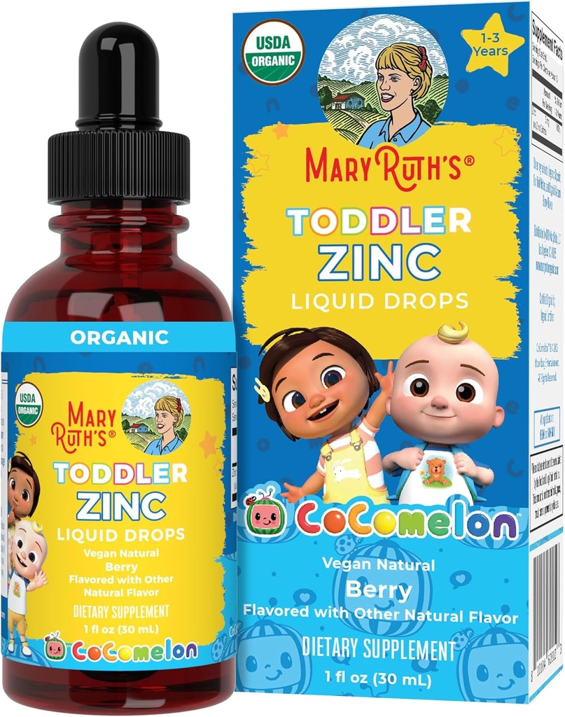 MaryRuth Organics Cocomelon Toddler Liquid çinko | Sugar Free | USDA Organic | Kids Çinko Sulfate for Ages 1-3 | Immune Support Supplement for Children | Vegan | Non-GMO | Gluten Free | 1 Fl Oz |