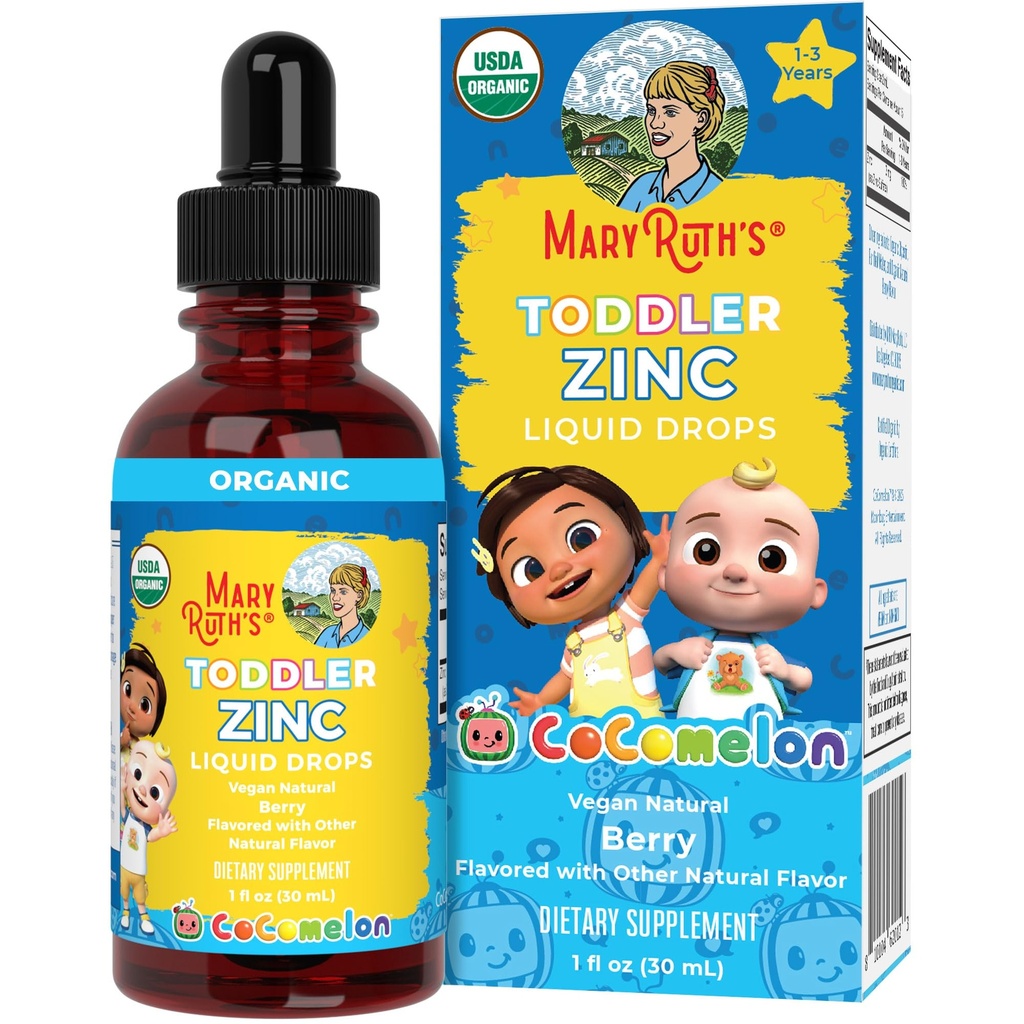 MaryRuth Organics Cocomelon Toddler Liquid çinko | Sugar Free | USDA Organic | Kids Çinko Sulfate for Ages 1-3 | Immune Support Supplement for Children | Vegan | Non-GMO | Gluten Free | 1 Fl Oz |