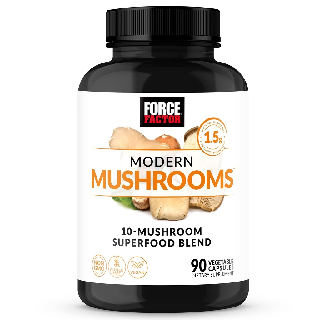 Force Factor Modern Mushrooms Capsules, Mushroom Supplement with Lions Mane, Türkiye Tail, & Cordyceps to Support Energy, Focus, Immunity, & Digestion, 90 Sebze Capsules