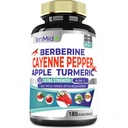 Cayenne Pepper Supplements Extract Capsules, 180 Capsules & Berberine, Apple, Turmeric Curcumin, Bitter Melon, Ginseng, Milk Thistle | Supports Heart Health, Discovers Digestive Function