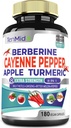 Cayenne Pepper Supplements Extract Capsules, 180 Capsules & Berberine, Apple, Turmeric Curcumin, Bitter Melon, Ginseng, Milk Thistle | Supports Heart Health, Discovers Digestive Function