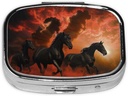 Black Horses Red Glowing Clouds Bas Square Pill Organizer 2 Karşılaştırma, Portatif Mini Pill Box Pill Tıp, Vitamin, Fish Oil, Supplements
