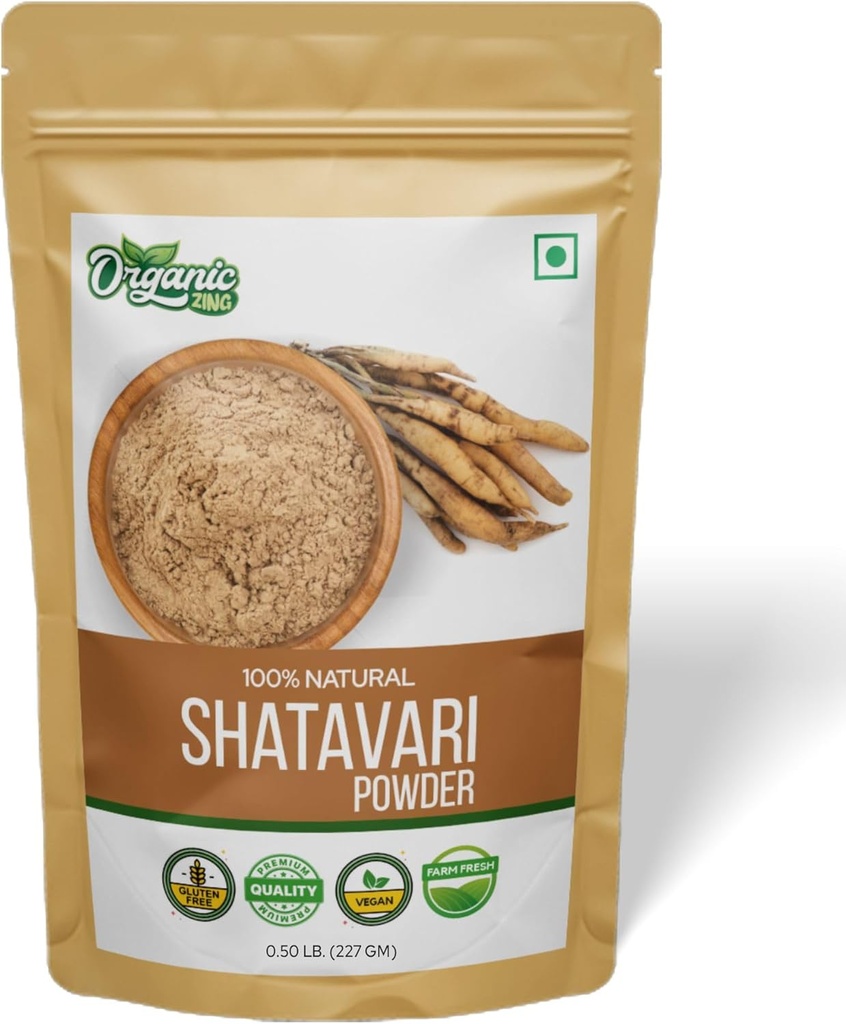 ORGANIC ZING Shatavari Toz Türlü Asparagus yarışmosus Beneficial for Women's Health- 8 oz (227 gm) 1 paket