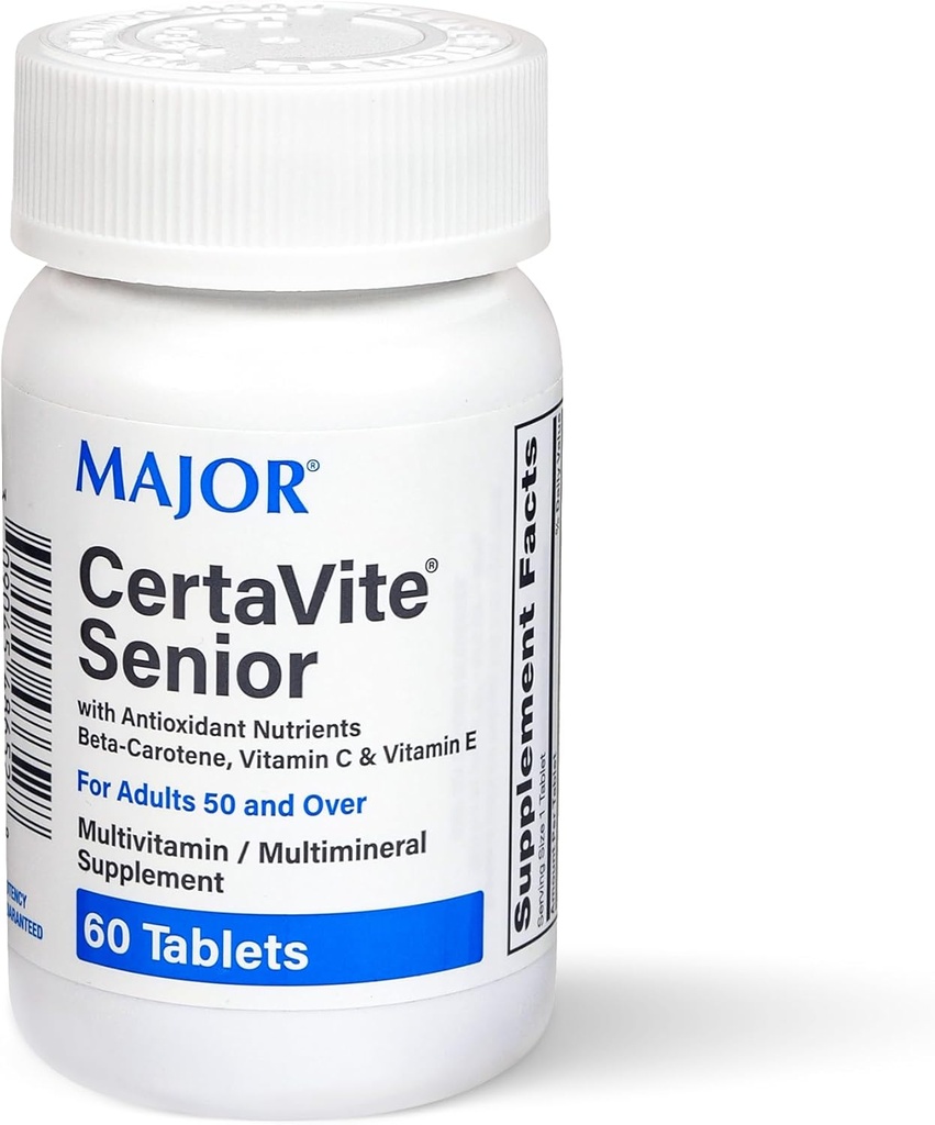 MAJOR CertaVite Senior Multivitamin with Antioksis – Multivitamin for Women and Men with Beta-Carotene, Iron, Vitamin C & E - Supports Immunity, Energy & Vision – 60 Tabletler