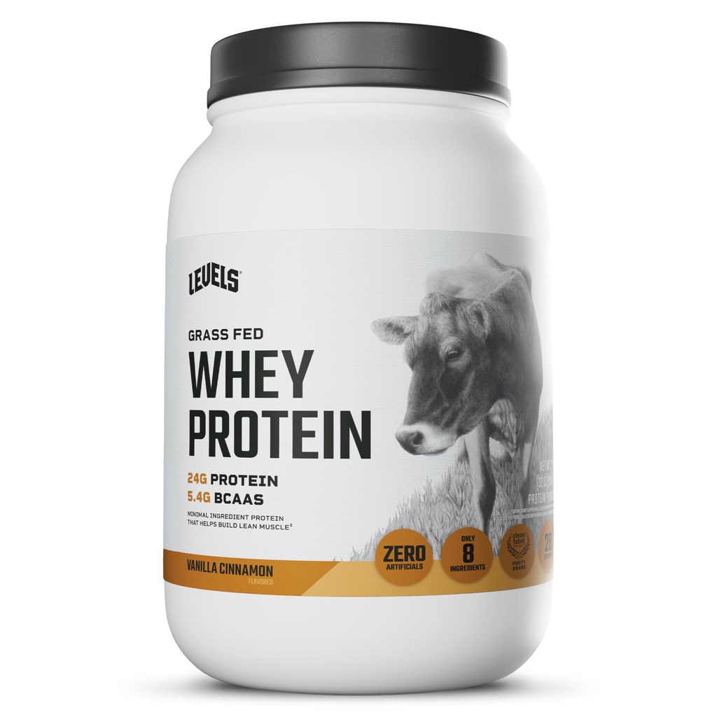 Seviyeler Grass Fed Whey Protein Toz, Yapay Değil, 24G Protein, Vanilla Cinnamon, 2LBB