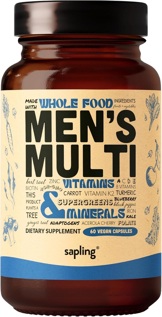 Erkekler için Multivitamin - Daily Men's Multivitamin - Tüm Gıda Malzemeleri ile Me Kompleks, B12, Folate, A, C, D3, E, K2, Organik Meyveler & Sebzeler - Vegan, Non-GMO - 60 Caps
