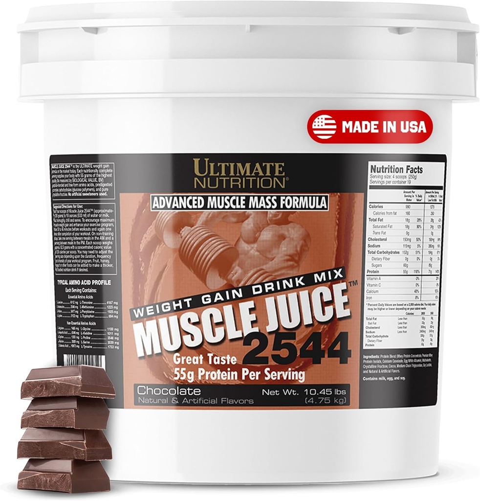 Ultimate Nutrition Muscle Juice, Weight Gain Drink Mix - Mass Gainer Workout Powder for Men & Women - Supplement for Lean Muscle Growth & Immune Support with 55g Protein - Chocolate, 10.45lb