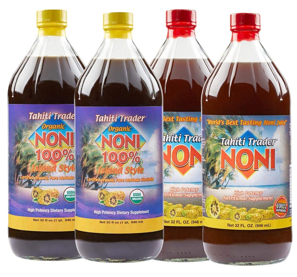 TAHITIMER Mix & Match - Original High-Potency Noni & 100% Noni Island Style Juice - Organik Antioksi Superfood Juice Supporting Energy & Body Health - (32oz, 4 Pack)