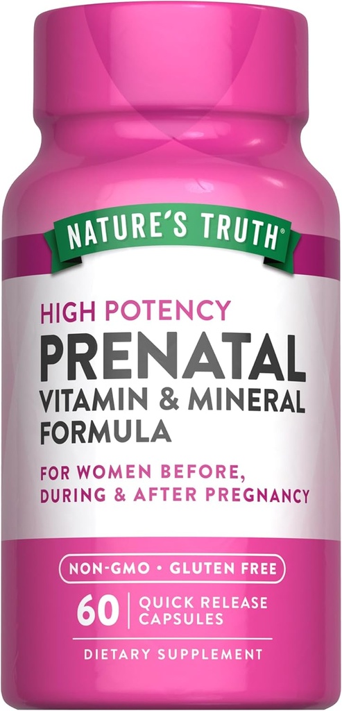 Nature's Truth Prenatal Vitamins with Folic Acid | 60 Capsules | Non-GMO & Gluten Free Supplement Supplement