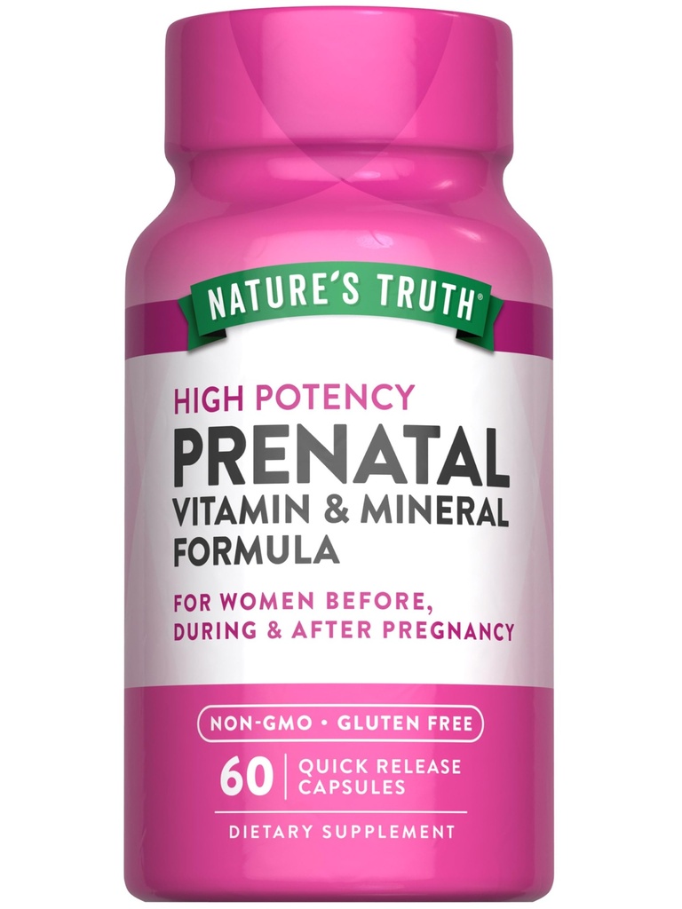 Nature's Truth Prenatal Vitamins with Folic Acid | 60 Capsules | Non-GMO & Gluten Free Supplement Supplement