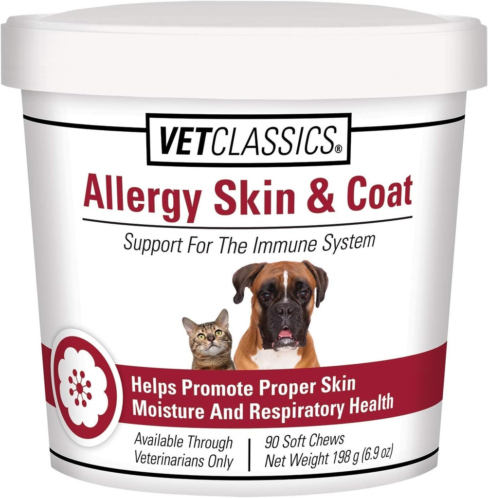 Vet Classics Alerji Skin & Coat Support Pet Supplement for Dogs & Cats – Pet Health Supplement for Cat Skin Moisture, Dog Allergies, Pet Respiratory Health – Antioksis – Soft Chews 90 Ct.