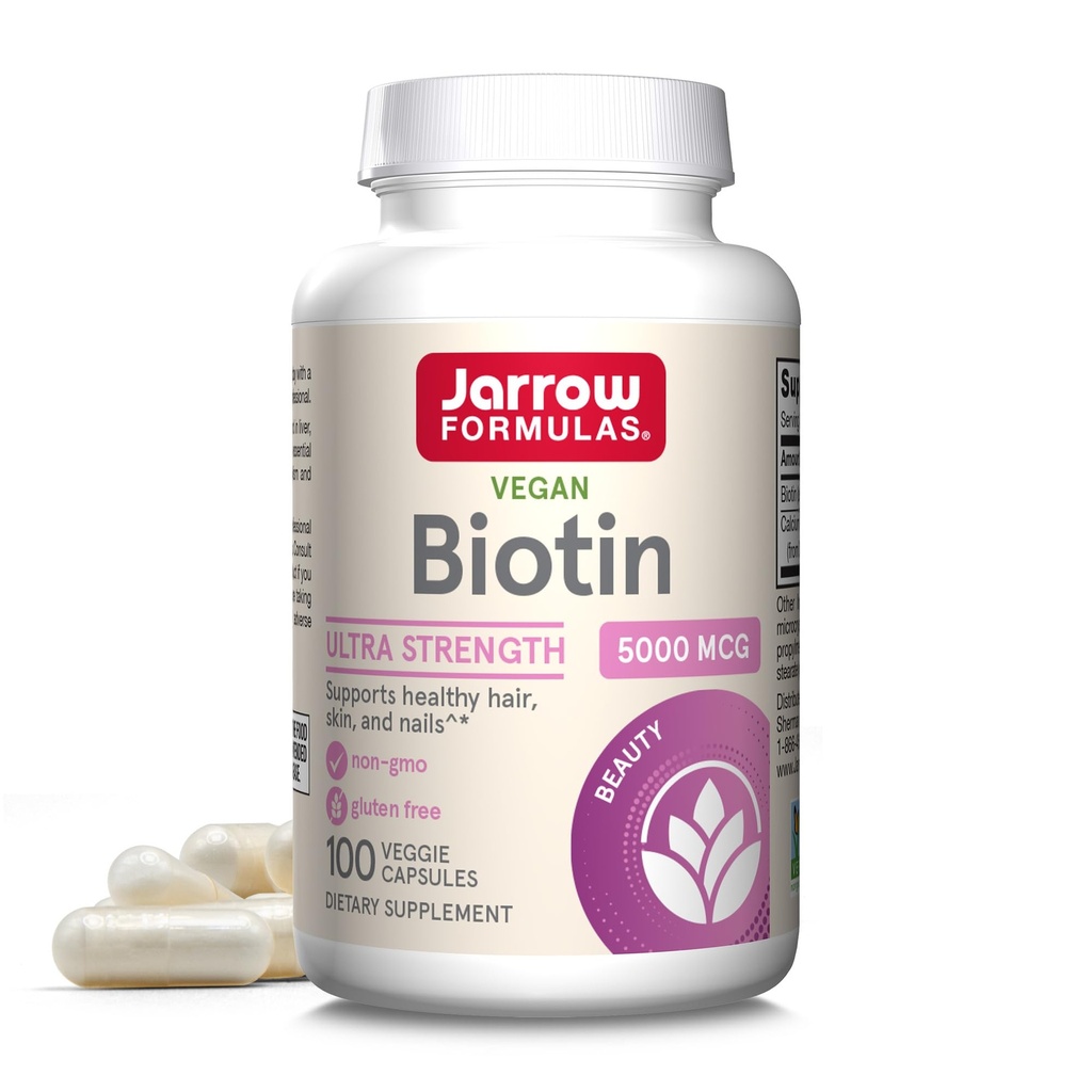 Jarrow Formulas® Biotin Ultra Strength 5000 mcg, Diyet Tamam, Saç, Skin ve Nails Desteği, 100 Veggie Capsules, 100 Day Supply 5000 mcg, Up to 100 Day Supply