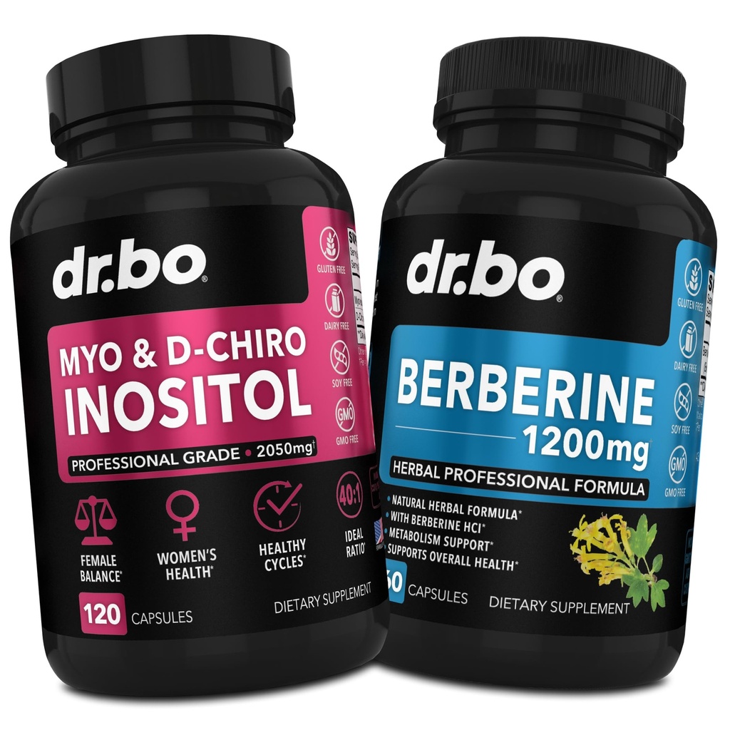 Myo-Inositol & D-Chiro Inositol & Berberine Συμπληρωματικές κάψουλες - Υποστηρίξτε την ισορροπία ορμονών, τακτικός εμμηνορρυσιακός κύκλος, υγεία γυναικών - 1200mg χάπια βερβερίνης για υγιή μεταβολισμό