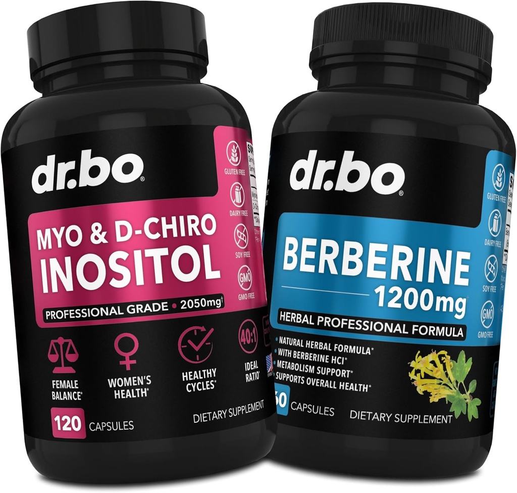 Myo-Inositol & D-Chiro Inositol & Berberine Συμπληρωματικές κάψουλες - Υποστηρίξτε την ισορροπία ορμονών, τακτικός εμμηνορρυσιακός κύκλος, υγεία γυναικών - 1200mg χάπια βερβερίνης για υγιή μεταβολισμό