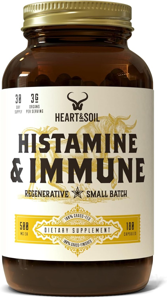 HEART & SOIL Histamine ve Immune Support – 3000 mg DAO Enzyme Supplements with Bovine Thymus, Selenium & Vitamin A - Non-GMO, Allergen-Free – 180 Capsules