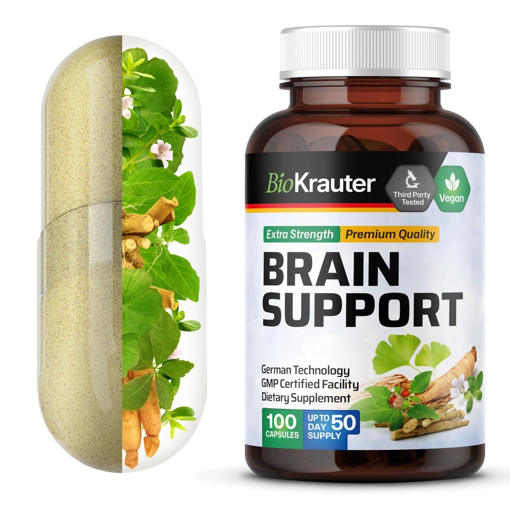 BIO KRAUTER Beyin Desteği Tamam - 100 Kont - 1300 mg Ashwagandha, Panax Ginseng ve Ginkgo Biloba - Vegan, No Fillers