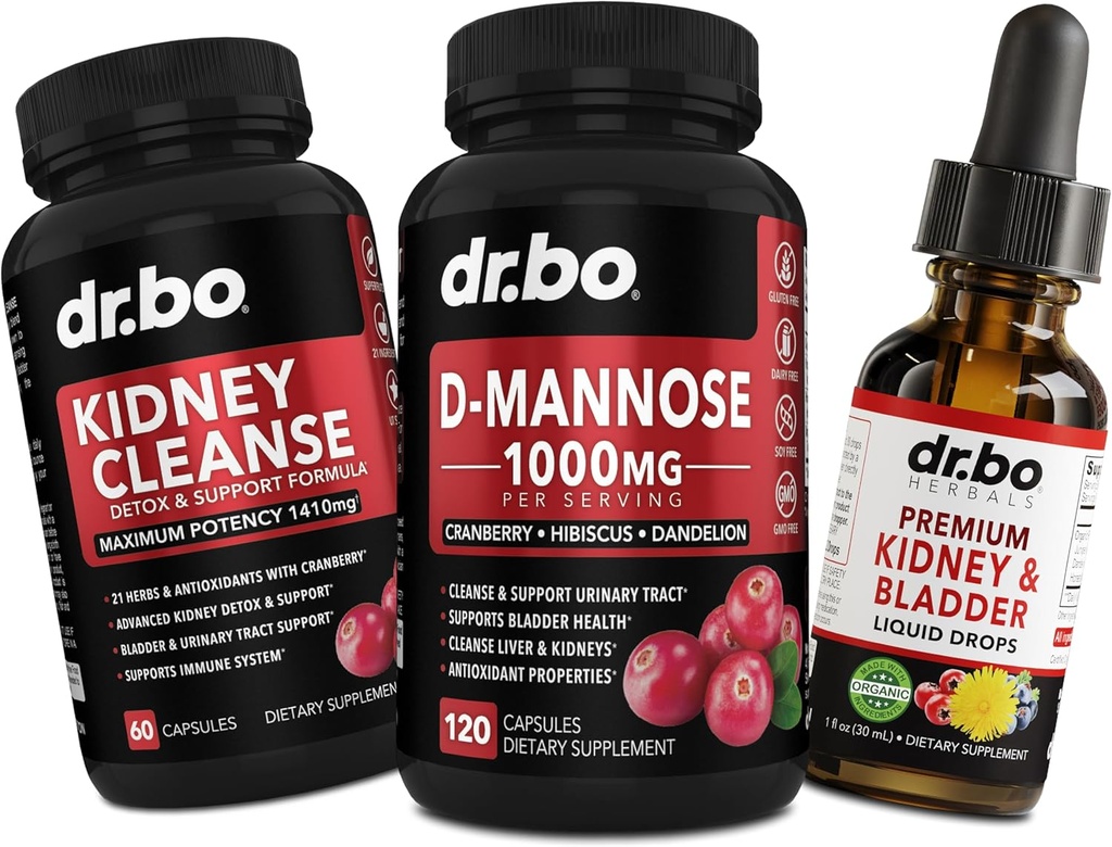Kidney Cleanse & D Mannose Supplements - Kidney Detox & Bladder Support Liquid Drops Supplement, D-Mannose 500 mg 1000 mg Capsules - DMannose Cranberry, Support Kidneys, Bladder & Urinary Tract Health