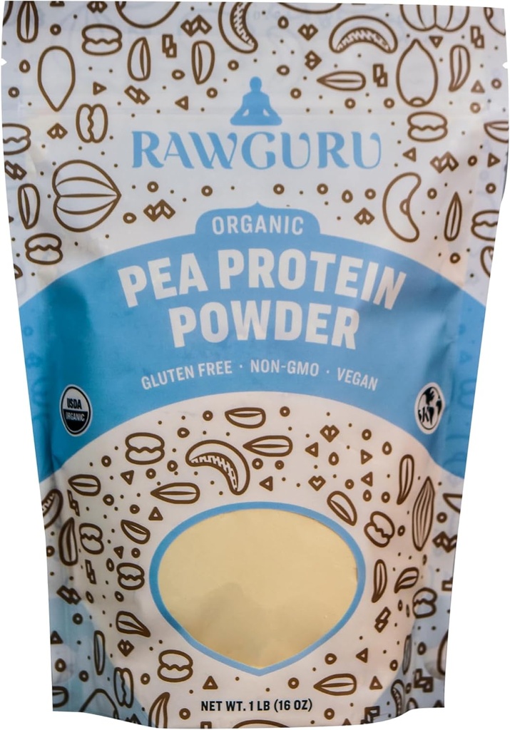 RawGuru Organik Pea Protein Toz - 16 oz - USDA Organik | Gluten Free | Non-GMO | Vegan | Plant Protein Tozu