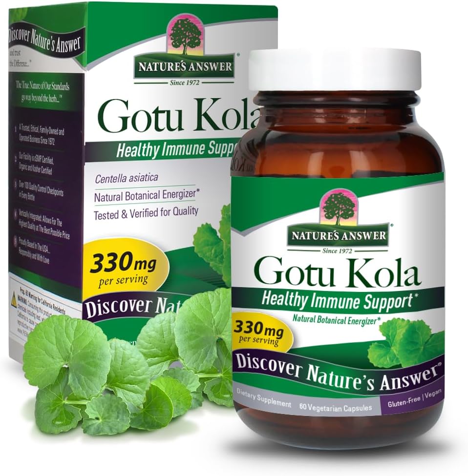 Nature's Answer Gotu Kola | Diyeter Supplement | Sağlıklı Immune System | ABD'de Yapılacak | Gluten-Free, Vegan & Vegetarian Capsules 60ct