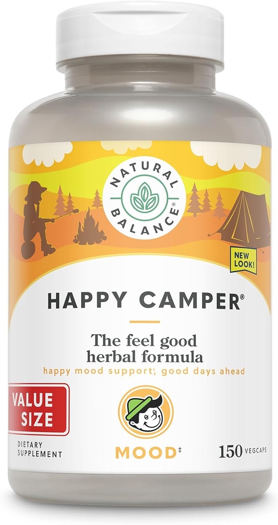 Φυσική ισορροπία Happy Camper - Feel-Good Mood Υποστήριξη συμπλήρωμα - Gotu Kola, πάθος λουλούδι, και Κάψουλες Kava Kava - 60-Day Εγγύηση - 75 Υπηρεσίες, 150 VegCaps