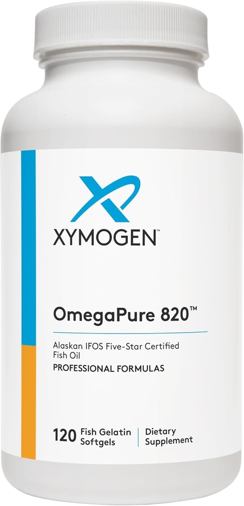 XYMOGEN OmegaPure 820 - Διεθνή πρότυπα ιχθυελαίου (IFOS) Five-Star Certified Fish Oil - DHA EPA Omega-3 συμπλήρωμα για καρδιοαγγειακό + Γνωστική υποστήριξη (120 μικρά Softgels)