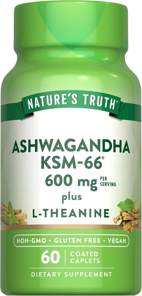 Nature's Truth KSM-66 Ashwagandha | 60 Caplets | L-Theanine | Vegan, Non-GMO, & Gluten Free Supplement Supplement Supplement