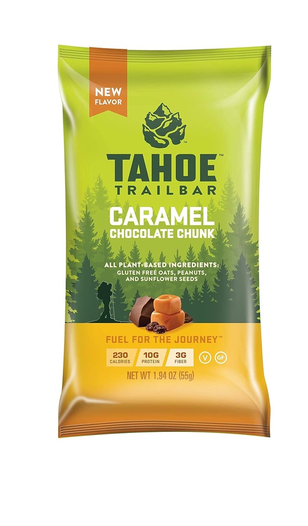 Tahoe Trail Bar, Plant-Based Natural Energy Bar (1.94 Ounce protein Bar, 12 Kont) Yüksek Protein Non-GMO, Gluten Free, Vegan Sağlıklı Snacks - Caramel Chocolate Chunkkkk
