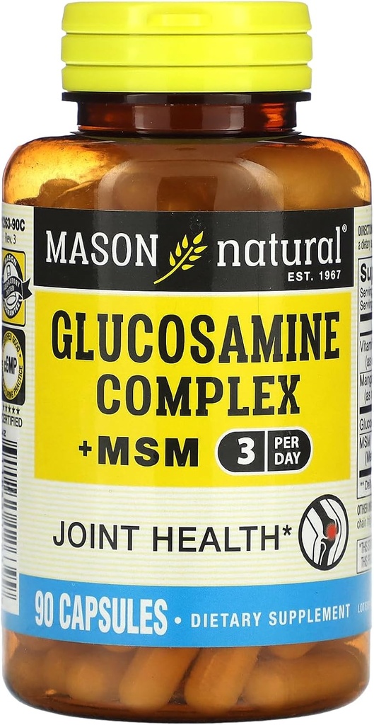 MASON NATURAL Glucosamin Kompleksi Plus MSM Vitamin C ile Destek - Ortak Sağlık, Geliştirilmiş Flexability ve Mobility, 90 Capsules
