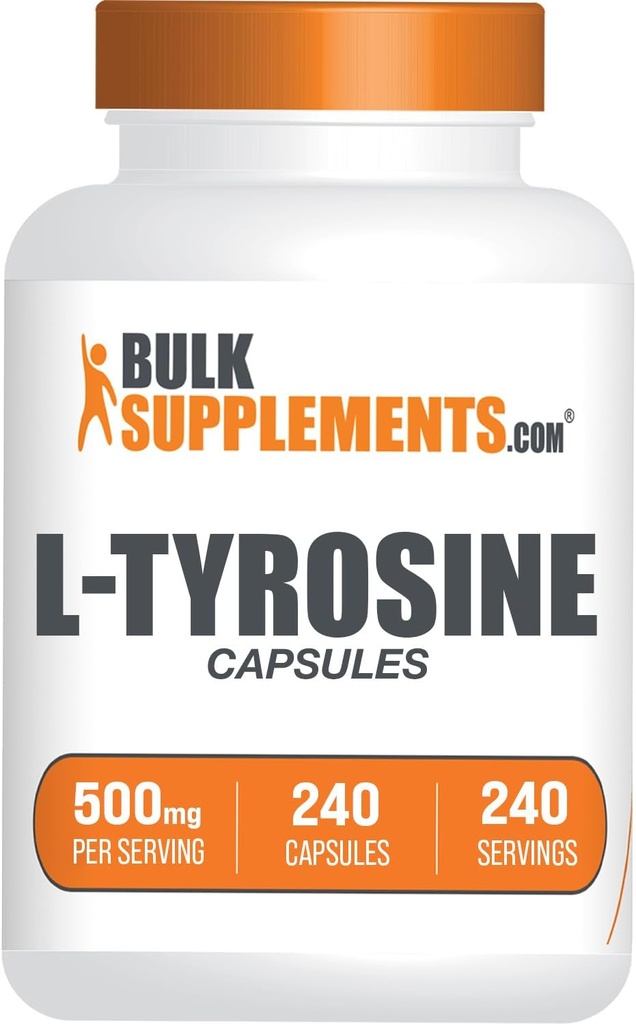 BulkSupplements.com L-Τυροσίνη 500mg Κάψουλες - Συμπλήρωμα Τυροσίνης, Συμπλήρωμα Αμινικού οξέος - Χωρίς γλουτένη, 1 Κάψουλα ανά Σερβίρισμα, 240 κάψουλες (πακέτο του 1)