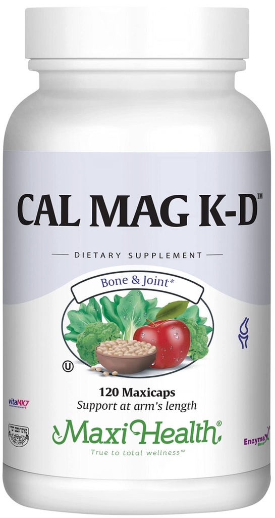 Maxi Health Άνδρες και γυναίκες 500 mg Συμπλήρωμα ασβεστίου με Βιταμίνη D3 (2000 IU), Μαγνήσιο (250 mg) και Βιταμίνη K2 (150 mcg) - Οστέινο, Δόντια και Κοινή Υποστήριξη - 120 Κάψουλες