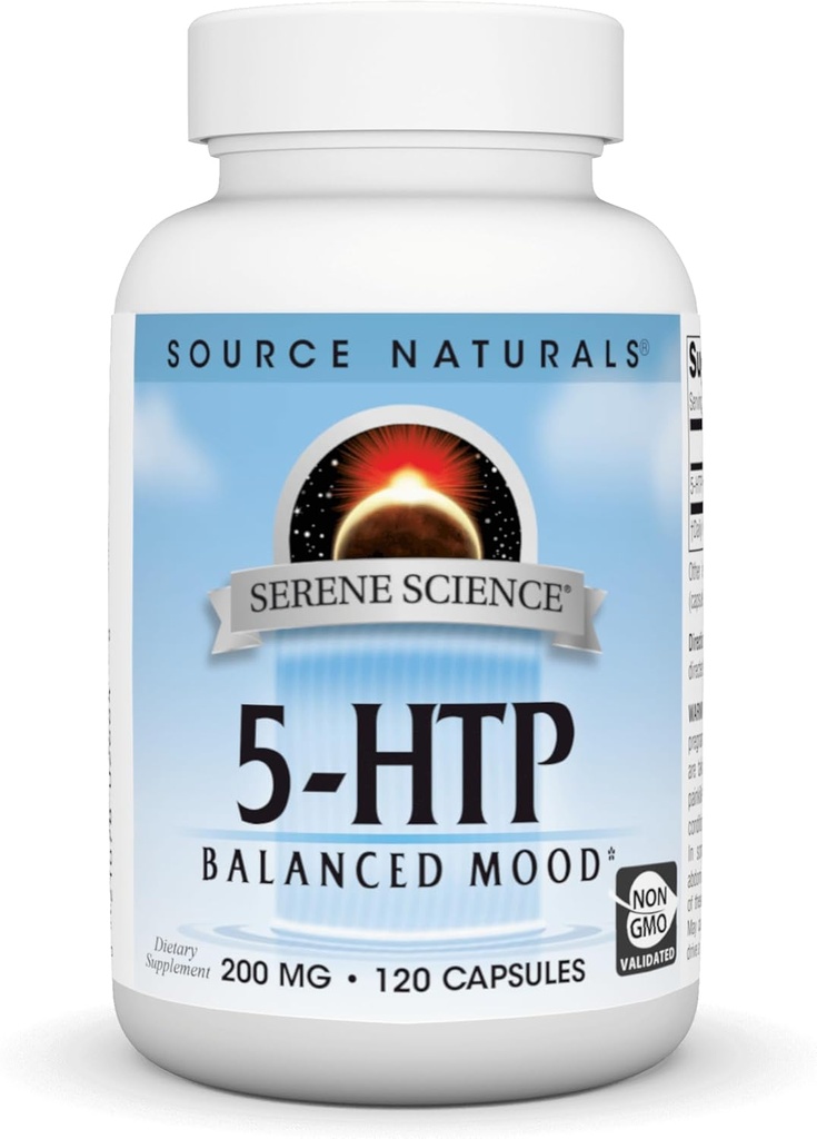 Source Naturals Serene Science 5-HTP, Dengeli Mood*, Non-GMO Diyetary Supplement, 200 mg - 120 Capsules