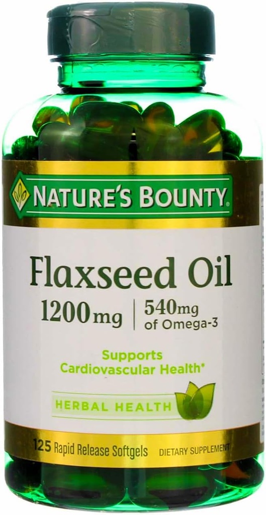 Nature's Bounty Flaxseed Oil 1200 mg, Hızlı Yayın Softgels, Natural, White, 125 Count, 2 Paket
