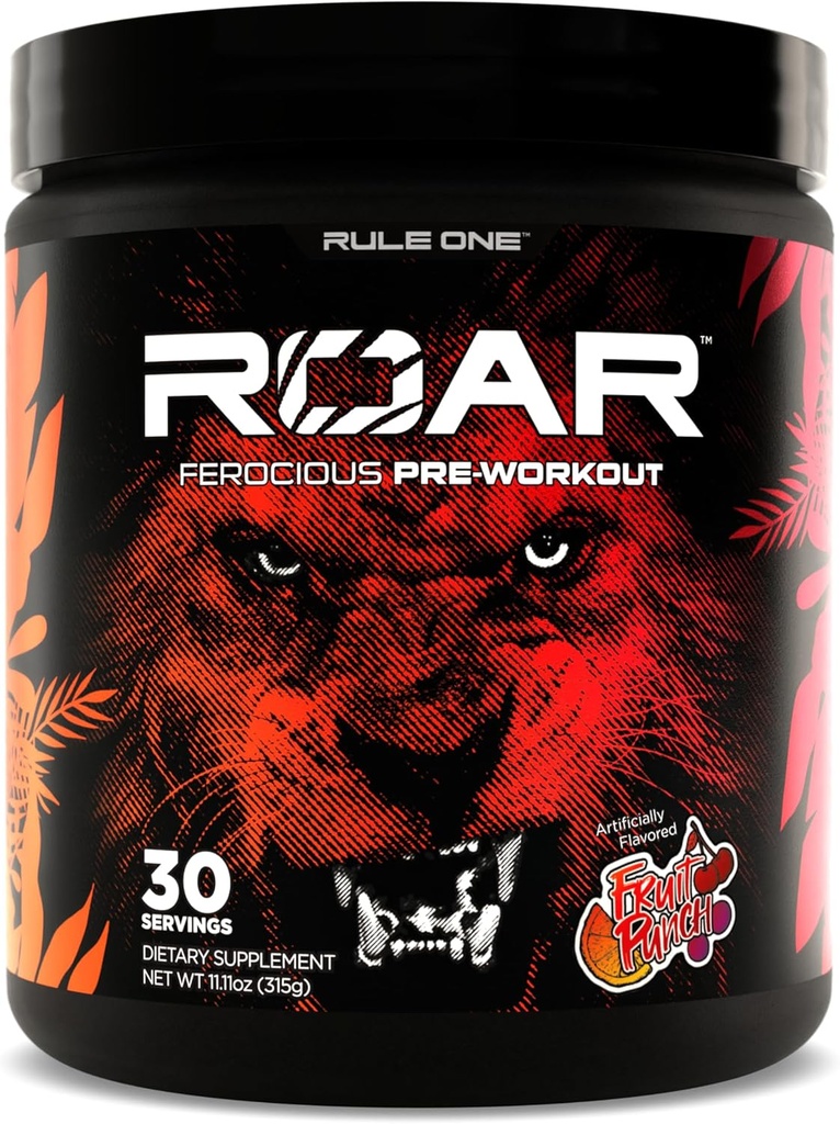 Κανόνας 1 R1 Roar - Πριν την προπόνηση σε σκόνη με Creatine, Beta-Alanine, Citrulline, Electrolytes & Caffeine (30 υπηρεσίες, Punch φρούτων)