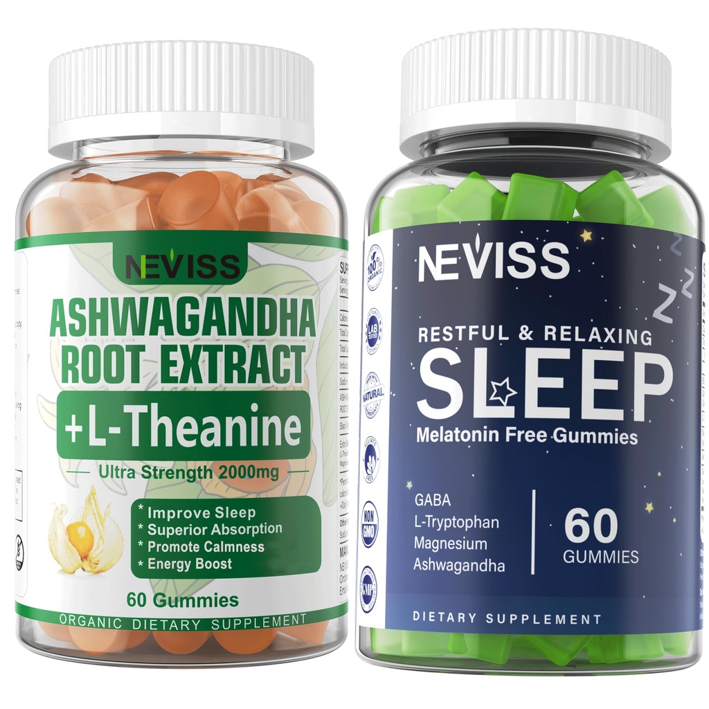 NEVISS Melatonin Free Sleep Gummies + Ashwagandha Gummies 2000 mg