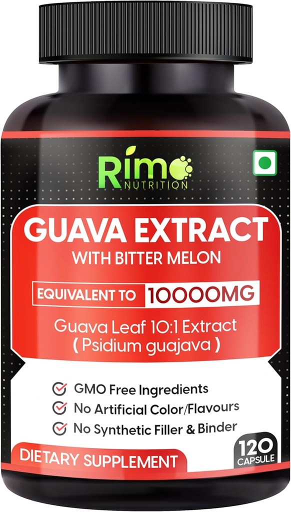 Guava Leaf Extract with Bitter Melon 120 Veg Capsules 1000 mg Per Service (120 Capsules, Guava)