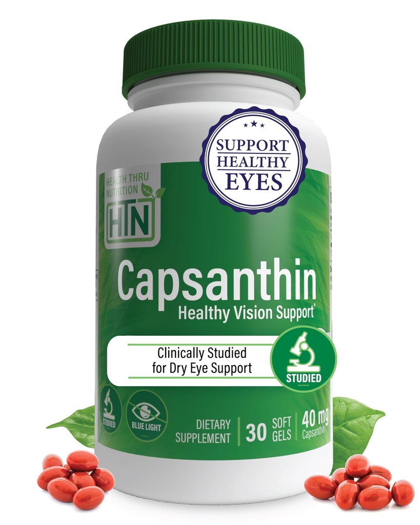 Sağlık Thru Beslenme Capsanthin 40 mg - Ultimate Eye Supplement | Sağlıklı Vizyon Desteği ve Mavi Işık Koruma Kuru Göz Yardımı Capsicum Annuum | 30 Paket