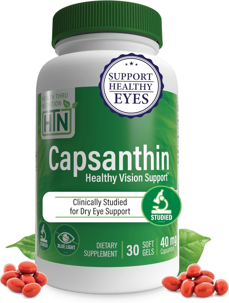 Sağlık Thru Beslenme Capsanthin 40 mg - Ultimate Eye Supplement | Sağlıklı Vizyon Desteği ve Mavi Işık Koruma Kuru Göz Yardımı Capsicum Annuum | 30 Paket