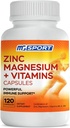 MgSport çinko Magnezyum Supplement with Vitamins B6, B9, High Abhidro Magnezyum Kombine Support, Muscle Recovery, EZ-MG Easy on Stomach, 120 Capsules