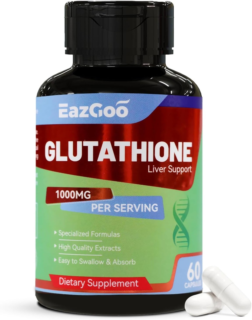 Συμπλήρωμα γλουταθειόνης 1000mg Αντιοξειδωτικό συμπλήρωμα - Premium Vegan Formula για την υποστήριξη του ανοσοποιητικού, το λαμπερό δέρμα & Detox ήπατος – αλλεργιογόνο, μη GMO, αποτελεσματική ενίσχυση της ευεξίας (60 κάψουλες)