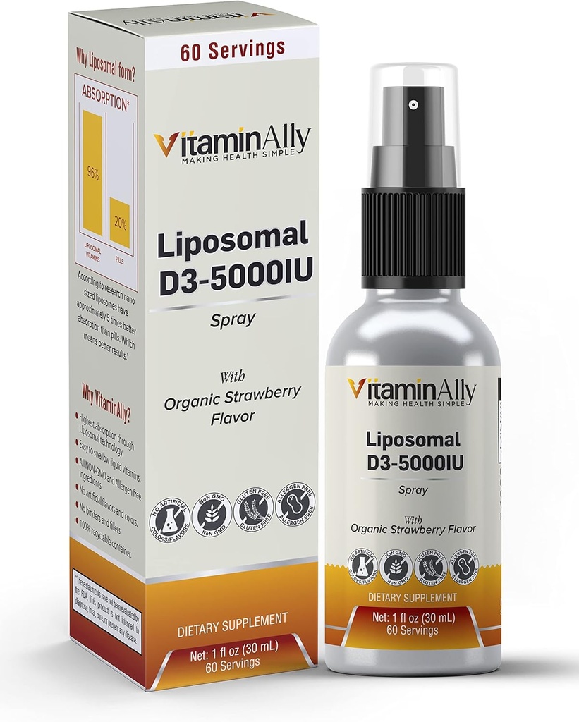 Liposomal Sıvı Vitamin D3-5000IU Mix | 2 Ay Supply |1 fl oz | Non-GMO | Sugar Free| Gluten Free | Travel Friendly | Supports Bone Health, Immune System ve Sağlıklı Mood