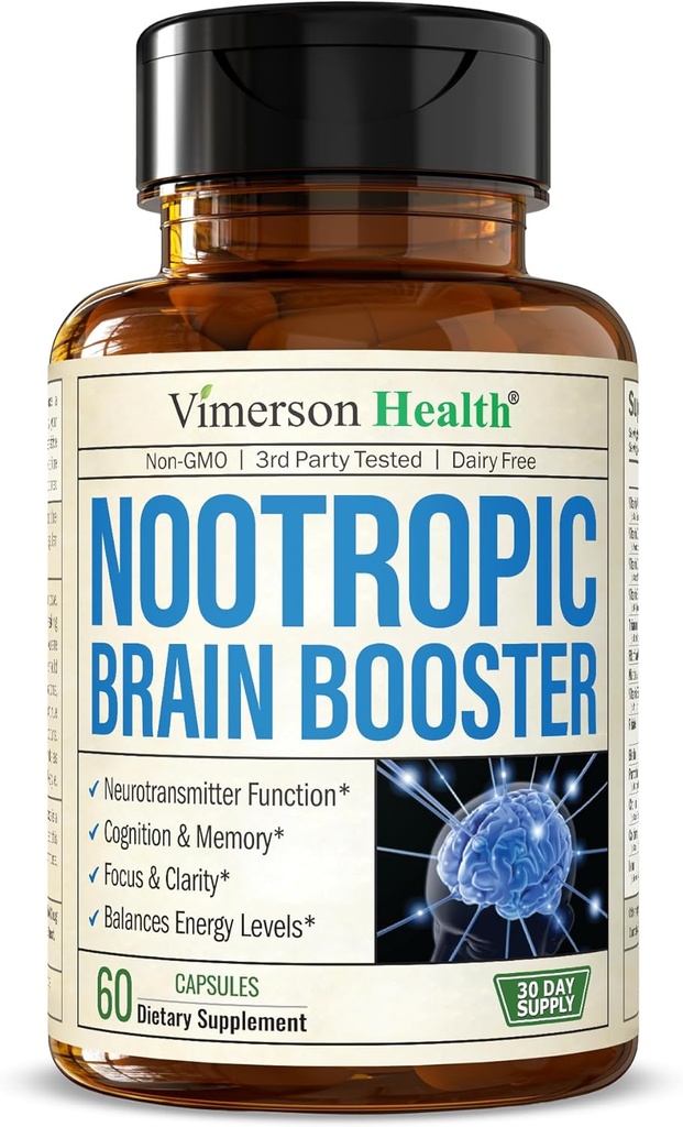 Nootropics Brain Support Supplement - Gelişen Focus, Concentration & Memory için nootropic Brain ATM. Beyin Sağlığı, Mood & Enerji Desteği için Beyin Nootropic. -GMO. ABD'de yapılır. 60 Capsules