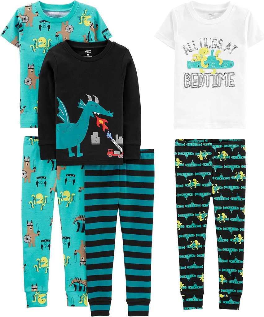 Carter'ın Boys'un 6Piece Snug Fit Cotton Pajama Seti