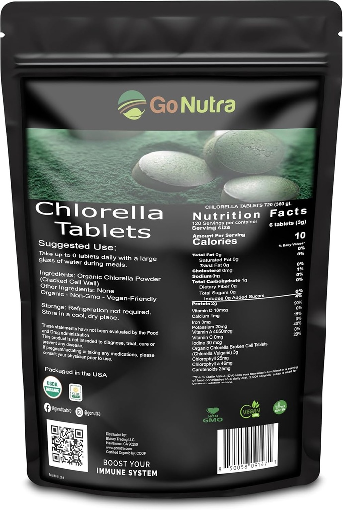 Βιολογικά Δισκία Chlorella Σπασμένα Κύτταρα, 3000mg ανά σερβίρισμα, 1000 Δισκία - Υπερτροφές Πλούσιες σε Ορυκτά, Βιταμίνες, Χλωροφύλλη, Αμινοξέα, Λιπαρά Οξέα, Ίνες & Πρωτεΐνη, Μη ΓΤΟ & Vegan Φιλικά