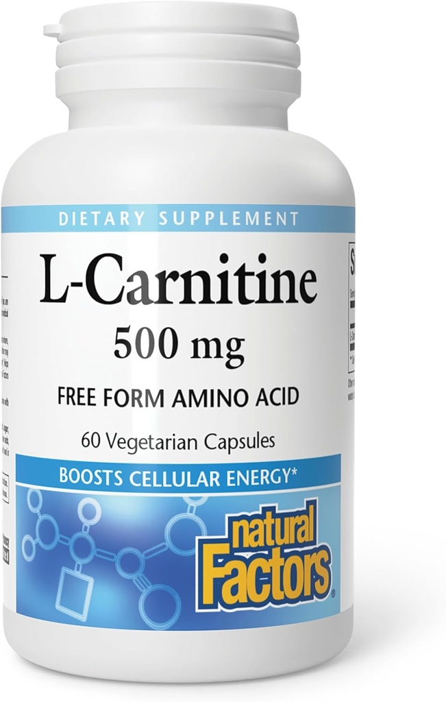 Doğal Faktörler, L-Carnitine 500 mg, Enerji Desteği, 60 Capsules (60 Hizmet)