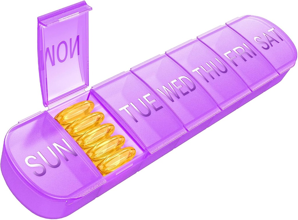 Haftalık Pill Organizer 1 Gün Bir Gün Seyahat Pill Box 7 Gün Ekstra Büyük Karşılaştırmalar Vitamini, Günlük Pill Konteyner 7 günlük Balık Yağı Davası (Purple)
