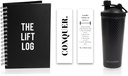 Paslanmaz Çelik Protein Shaker Şişe, Black Carbon Fiber & Workout Journal with Bookmark – 6 Ay Undated Daily Fitness Journal