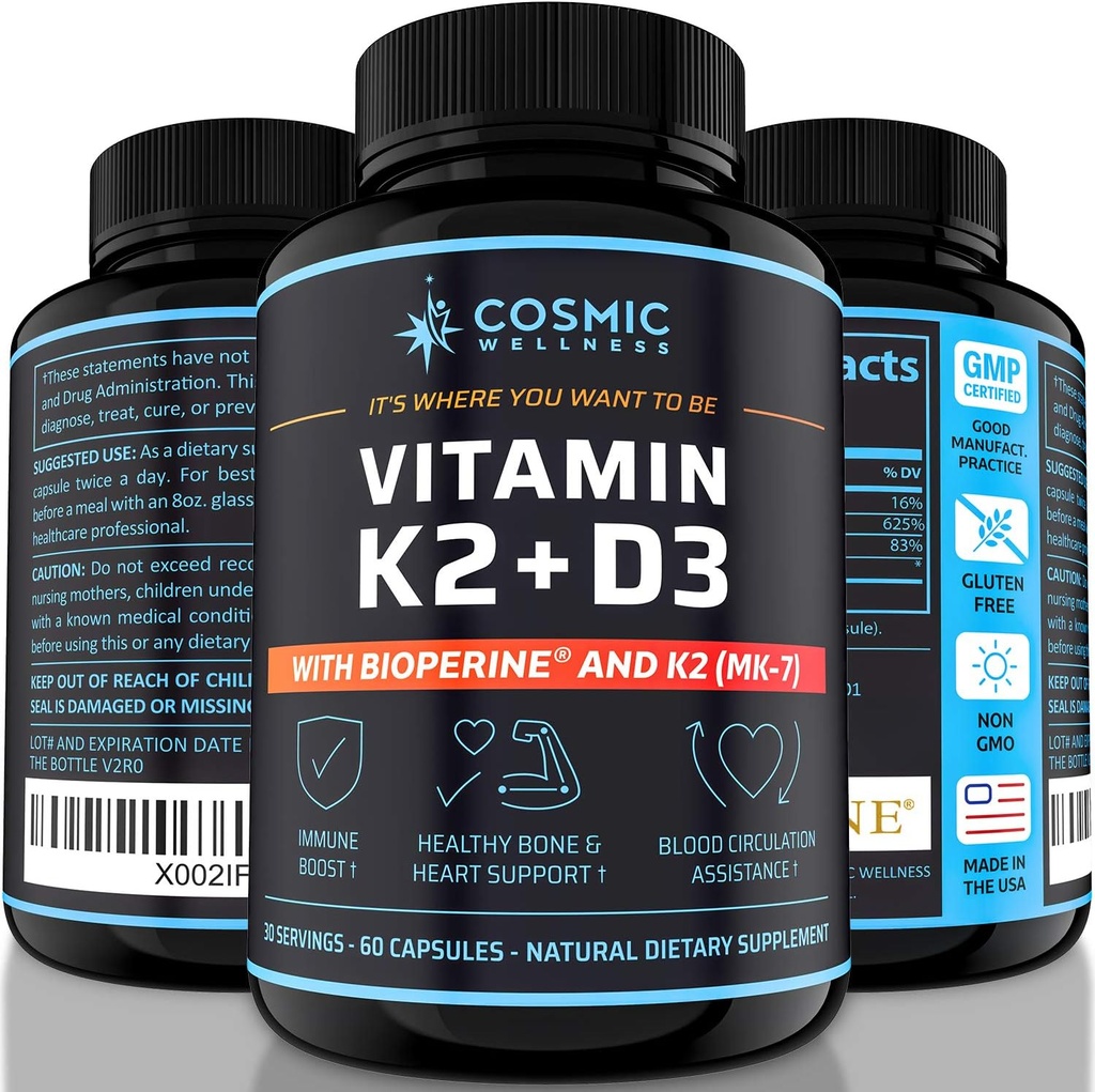 K2 D3 Vitamin Tamam 5000 Iu - Healthier Bones, Blood, Heart, and Better Immunity - Bioperine ile gelişmiş -% 100 Doğal ve Allergen-Free - Vitamin D3 K2 Mk7 5000 Iu